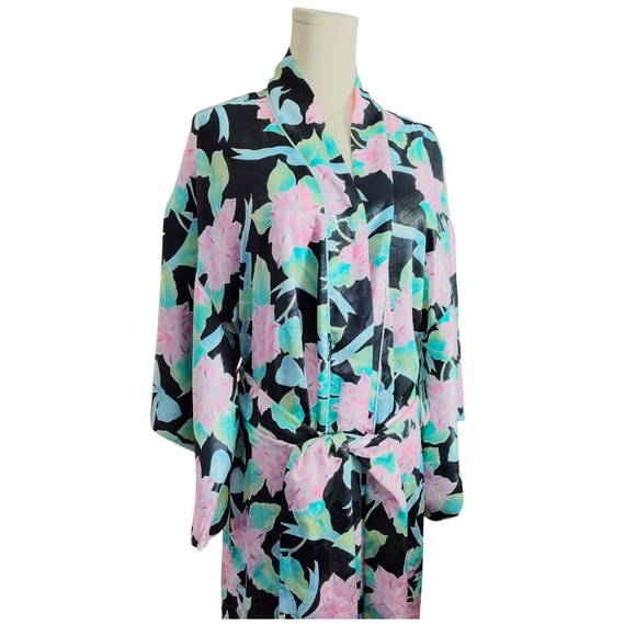 Vintage Christian Dior Kimono Sleeve Satin Robe Womens - Picture 2 of 11